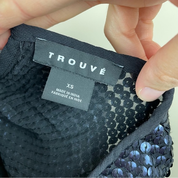 Trouve Black Blue Sequin Bell Sleeve Blouse Top Party Glam Women XS - Picture 2 of 7